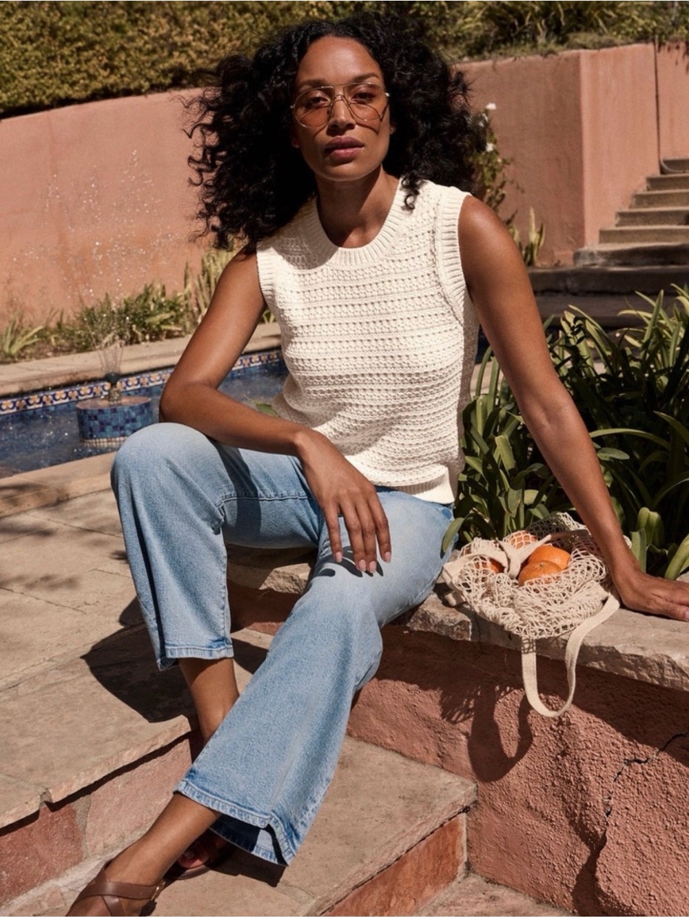 CAbi Cream Crochet Knit Tank